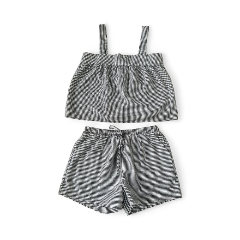 Gilli Set - Navy and White Gingham Blouse and Shorts